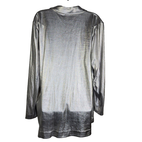 Jennifer Lopez Blazer XL Silver Metallic Jacket Disco Faux Pockets Button Retro - Picture 2 of 11